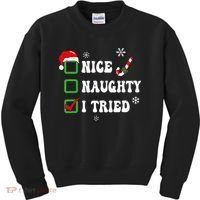 Funny Christmas Pajama Lights Nice Naughty I Tried Holiday Kids Sweatshirt thumb 0