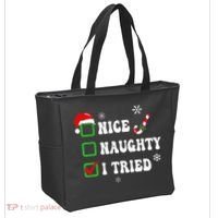 Funny Christmas Pajama Lights Nice Naughty I Tried Holiday Tote Bag thumb 2