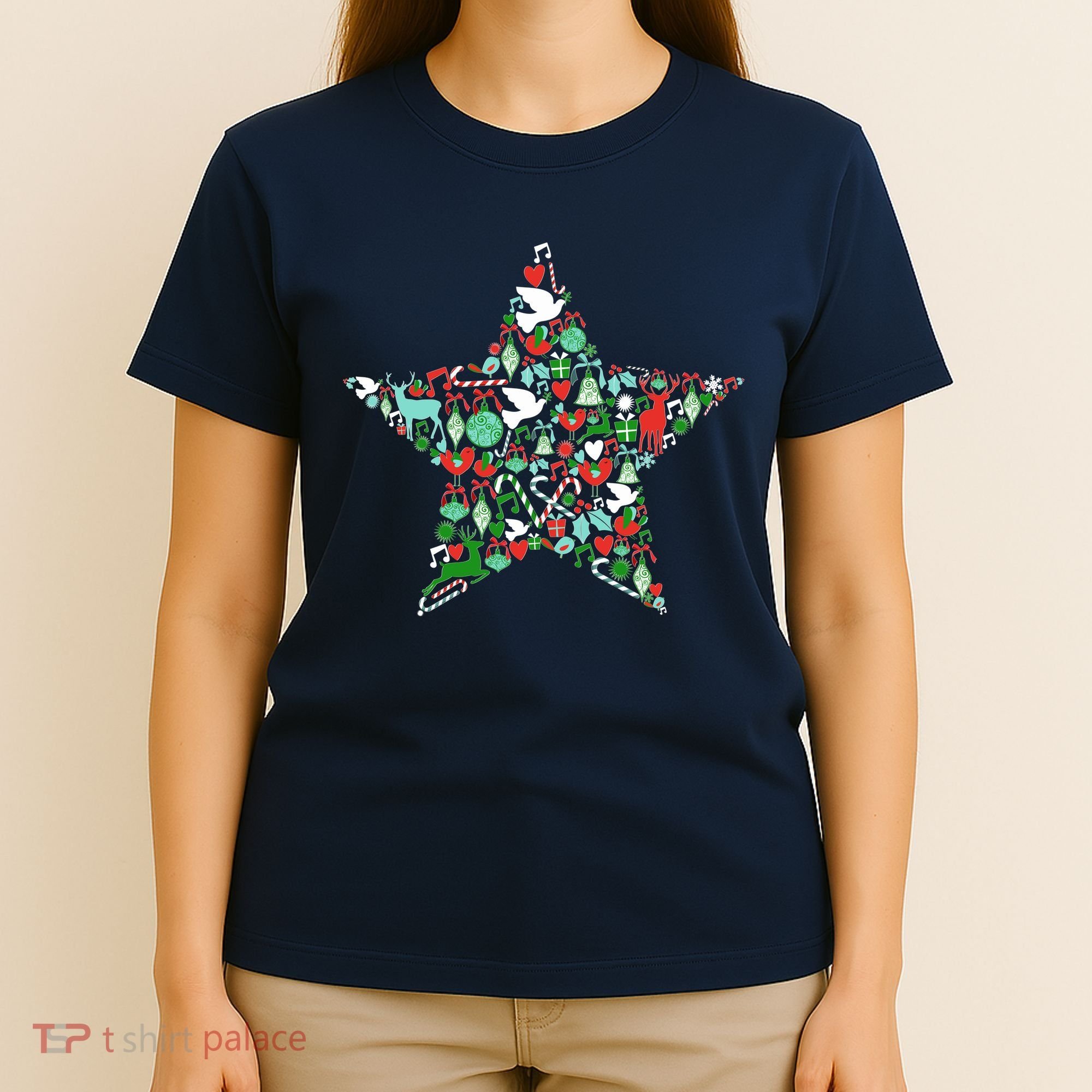 Festive Christmas Pattern Star T-Shirt