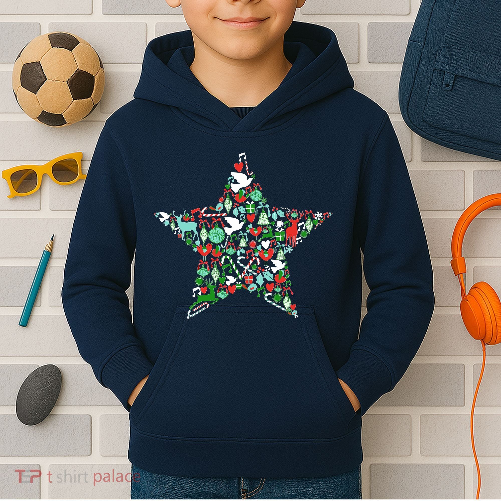 Festive Christmas Pattern Star Kids Hoodie