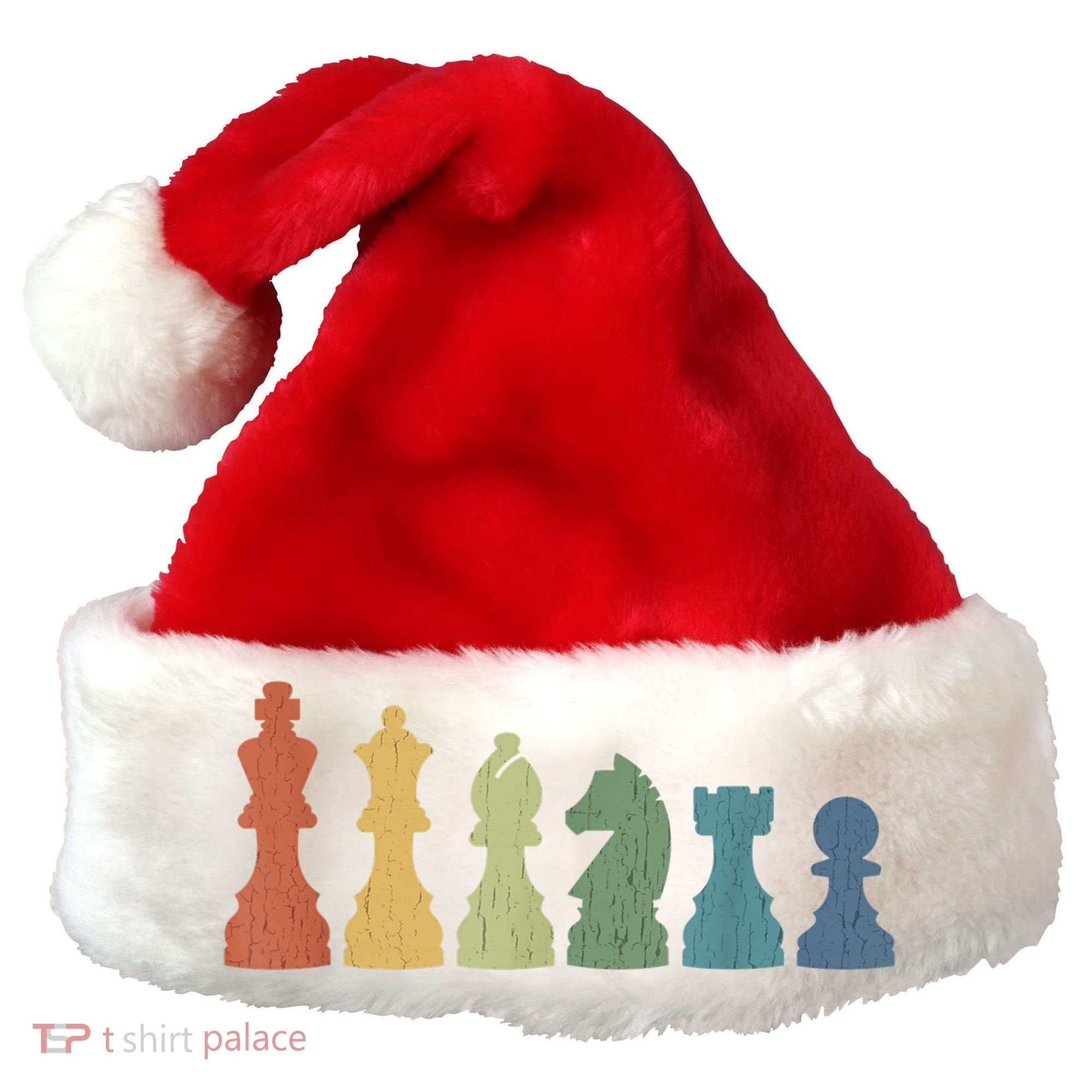 Funny Chess Pieces Board Game Lover Player Themed Chess Gift Santa Hat
