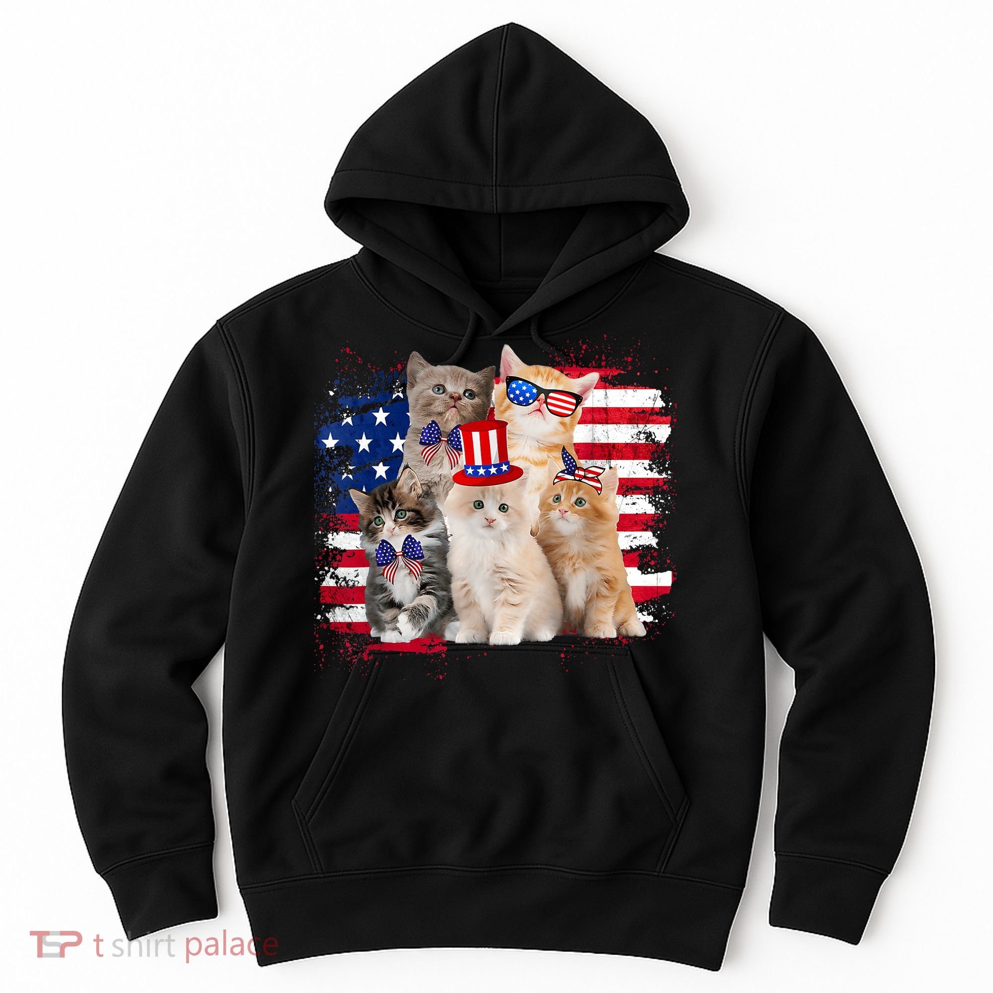 Funny Cat Patriotic USA Cat Lovers Cat Moms 4th July Hoodie