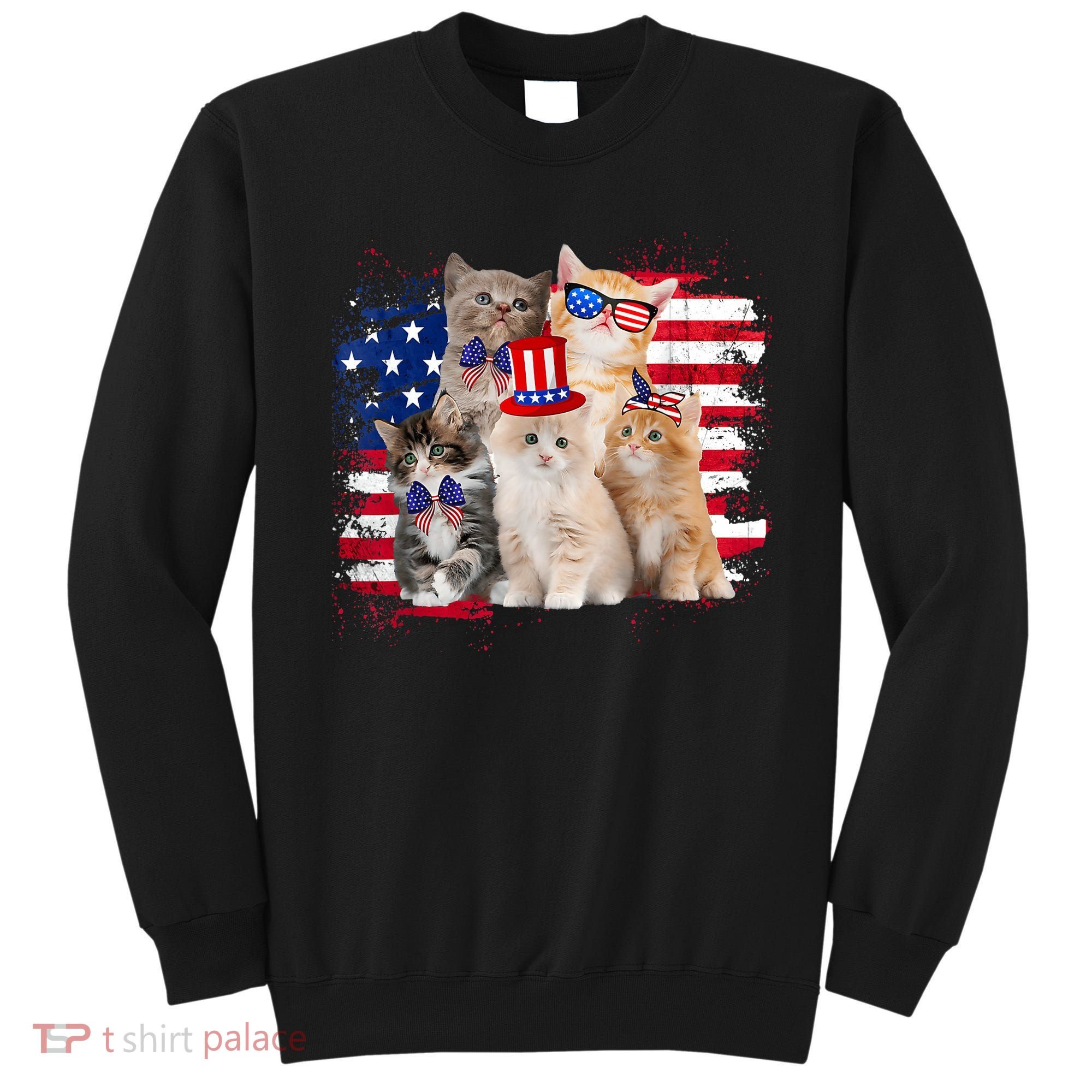 Funny Cat Patriotic USA Cat Lovers Cat Moms 4th July Sweatshirt