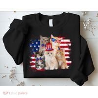 Funny Cat Patriotic USA Cat Lovers Cat Moms 4th July Sweatshirt thumb 2