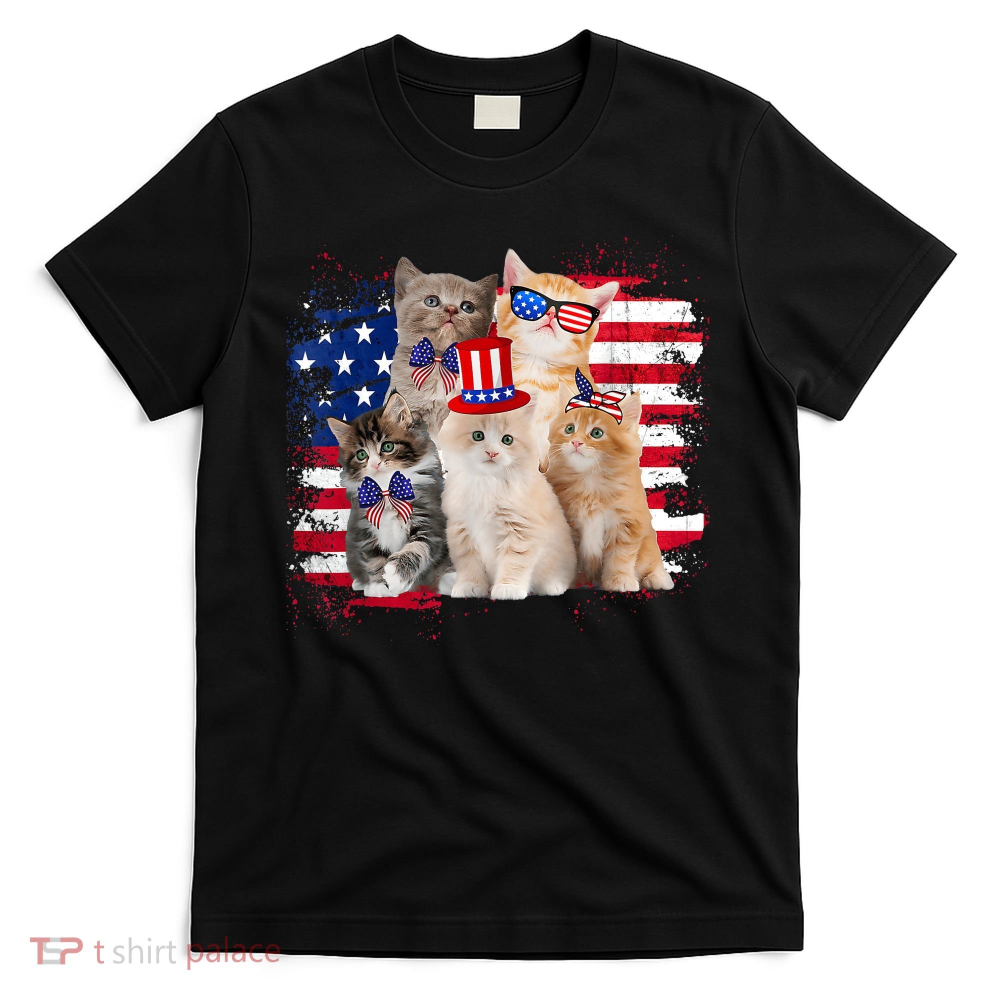 Funny Cat Patriotic USA Cat Lovers Cat Moms 4th July T-Shirt