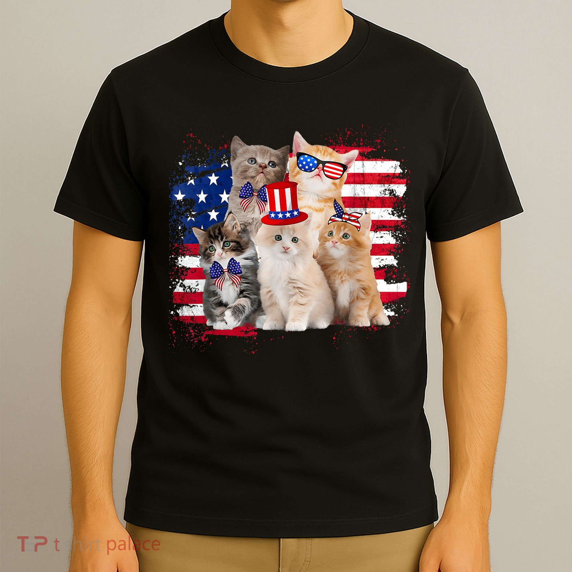 Funny Cat Patriotic USA Cat Lovers Cat Moms 4th July T-Shirt