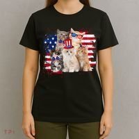 Funny Cat Patriotic USA Cat Lovers Cat Moms 4th July T-Shirt thumb 4