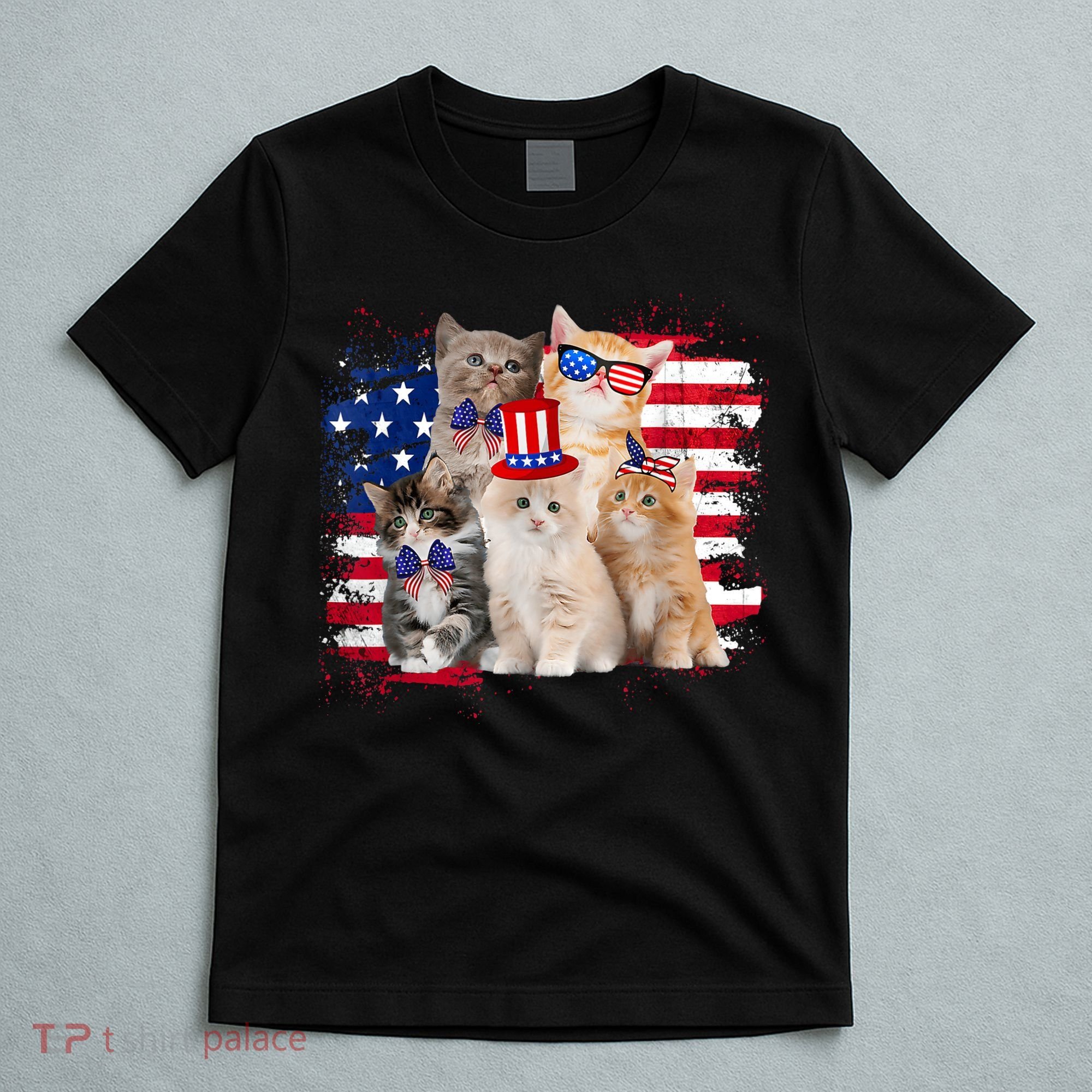 Funny Cat Patriotic USA Cat Lovers Cat Moms 4th July T-Shirt