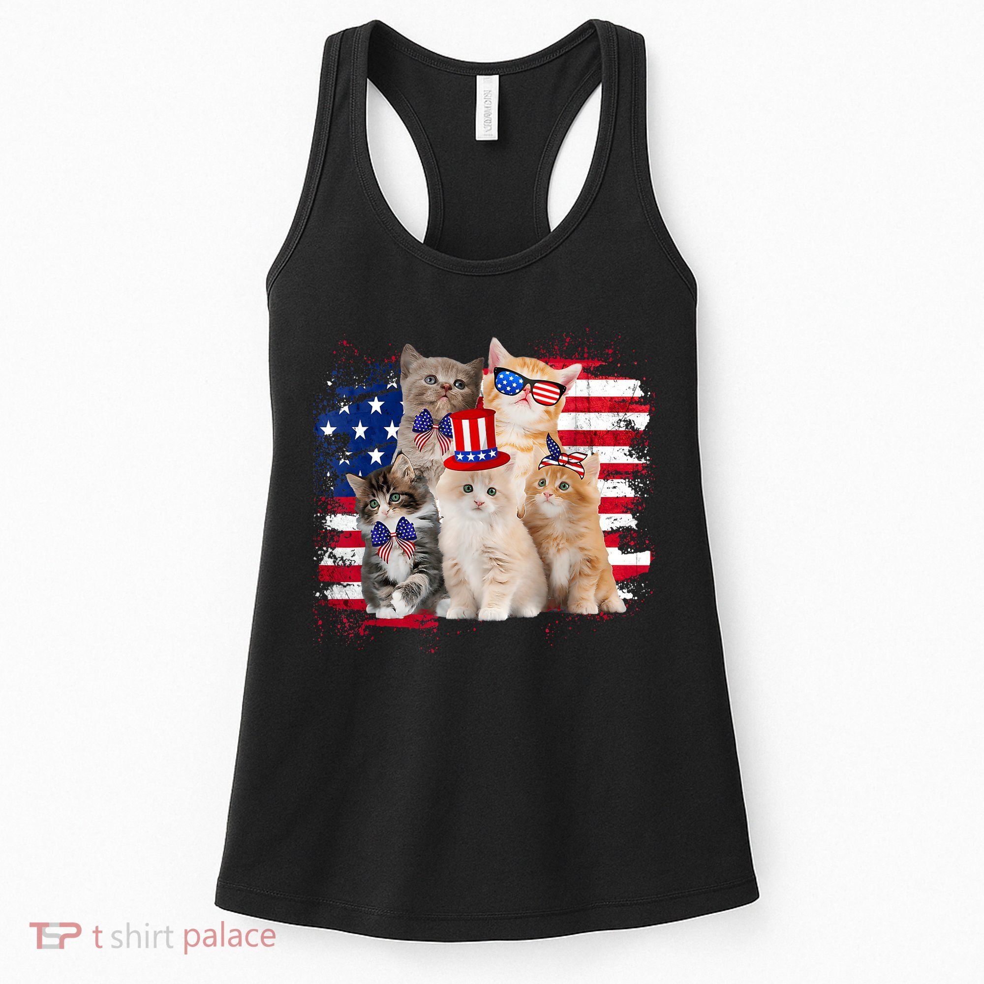 Funny Cat Patriotic USA Cat Lovers Cat Moms 4th July Women's Tank Top