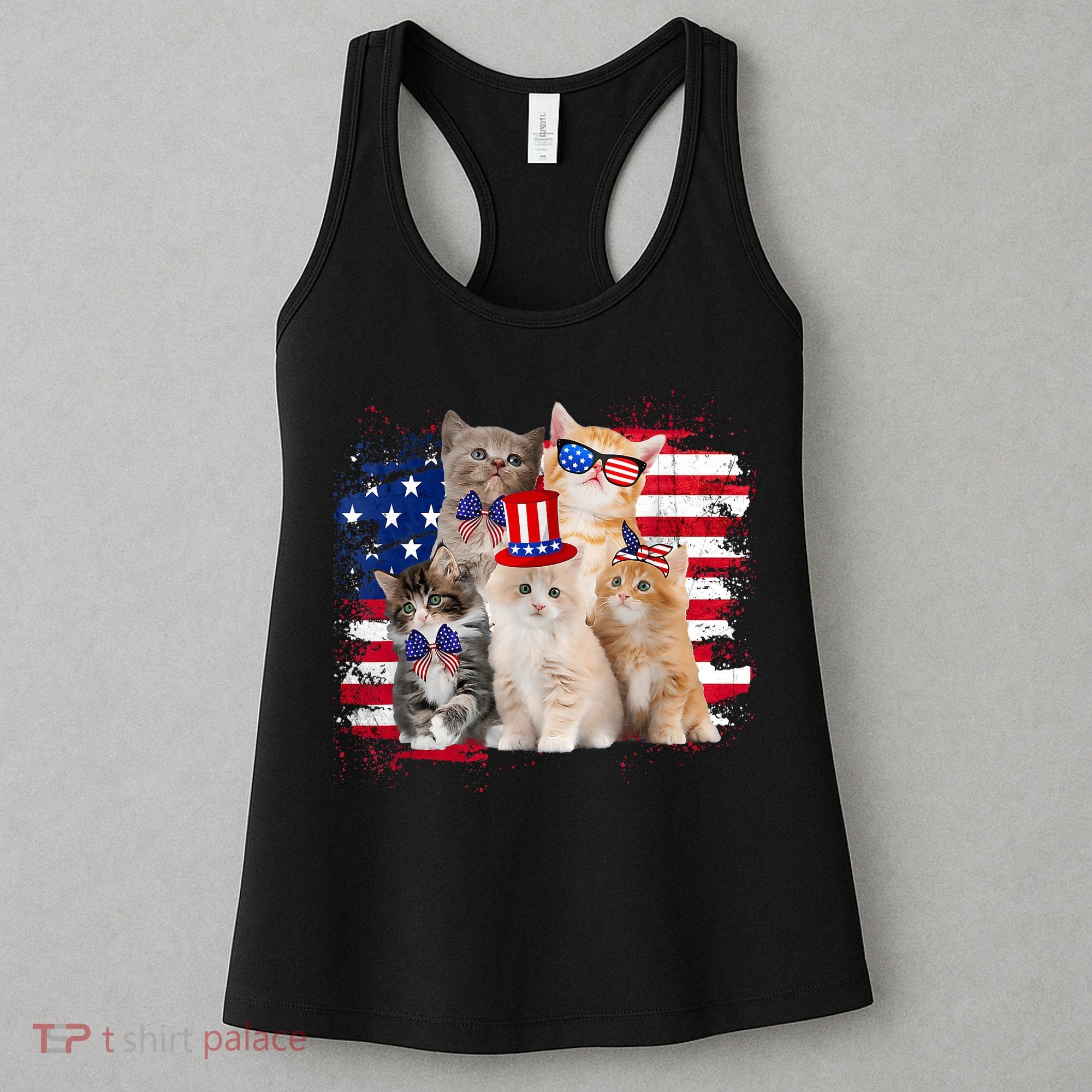 Funny Cat Patriotic USA Cat Lovers Cat Moms 4th July Women's Tank Top