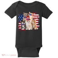 Funny Cat Patriotic USA Cat Lovers Cat Moms 4th July Baby Bodysuit thumb 0