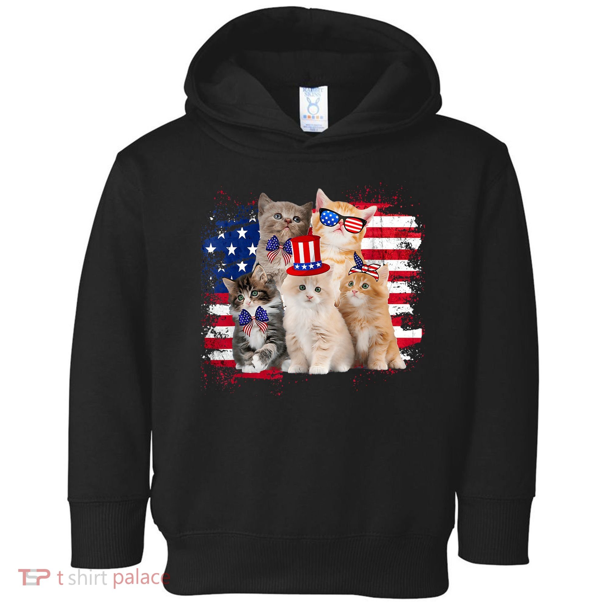 Funny Cat Patriotic USA Cat Lovers Cat Moms 4th July Toddler Hoodie