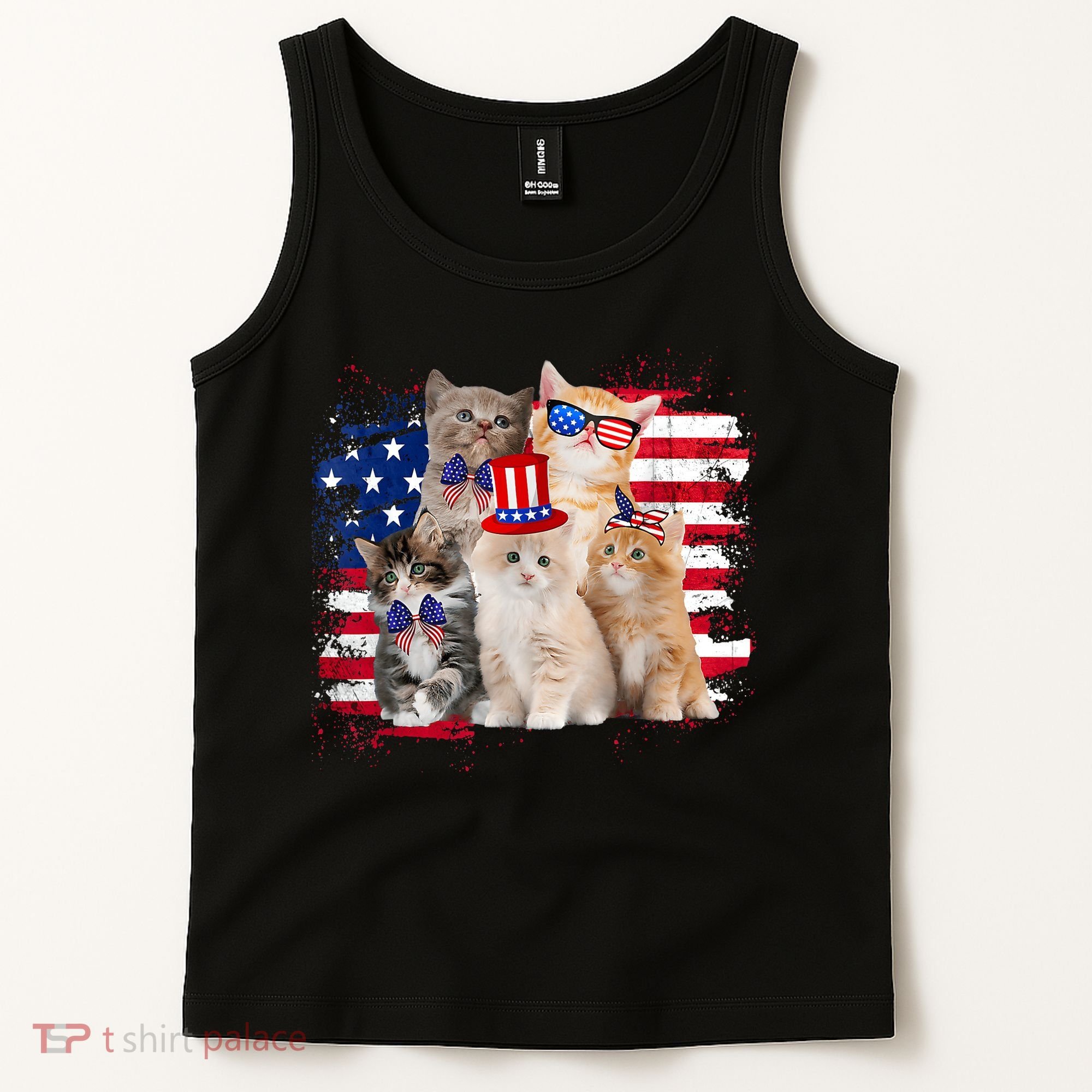 Funny Cat Patriotic USA Cat Lovers Cat Moms 4th July Tank Top