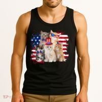 Funny Cat Patriotic USA Cat Lovers Cat Moms 4th July Tank Top thumb 3