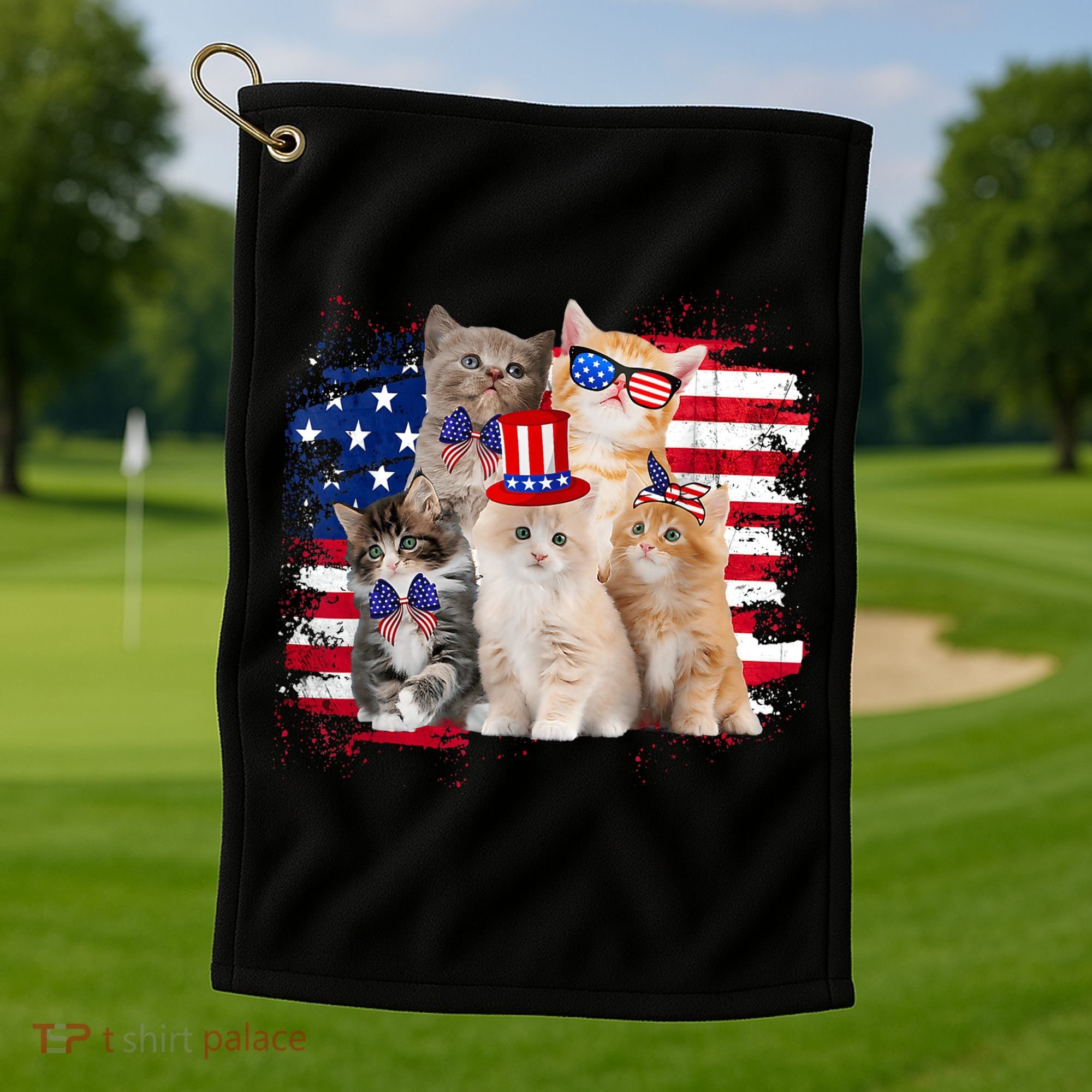 Funny Cat Patriotic USA Cat Lovers Cat Moms 4th July Golf Towel