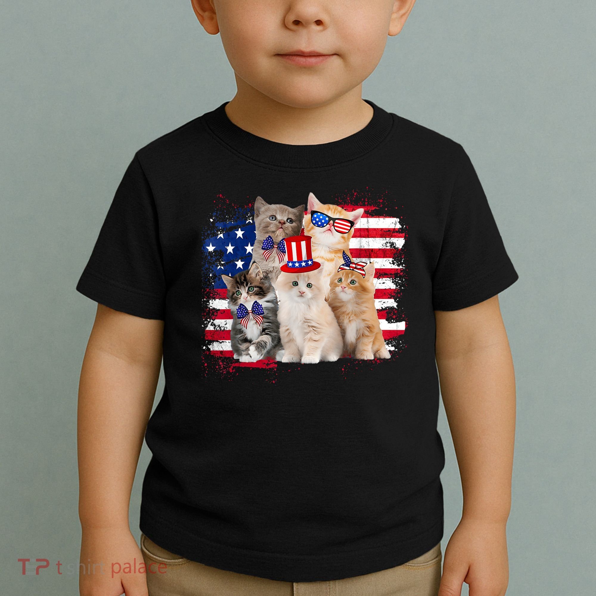 Funny Cat Patriotic USA Cat Lovers Cat Moms 4th July Toddler T-Shirt
