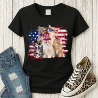 Funny Cat Patriotic USA Cat Lovers Cat Moms 4th July Women's T-Shirt thumb 3