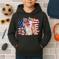 Funny Cat Patriotic USA Cat Lovers Cat Moms 4th July Kids Hoodie thumb 2