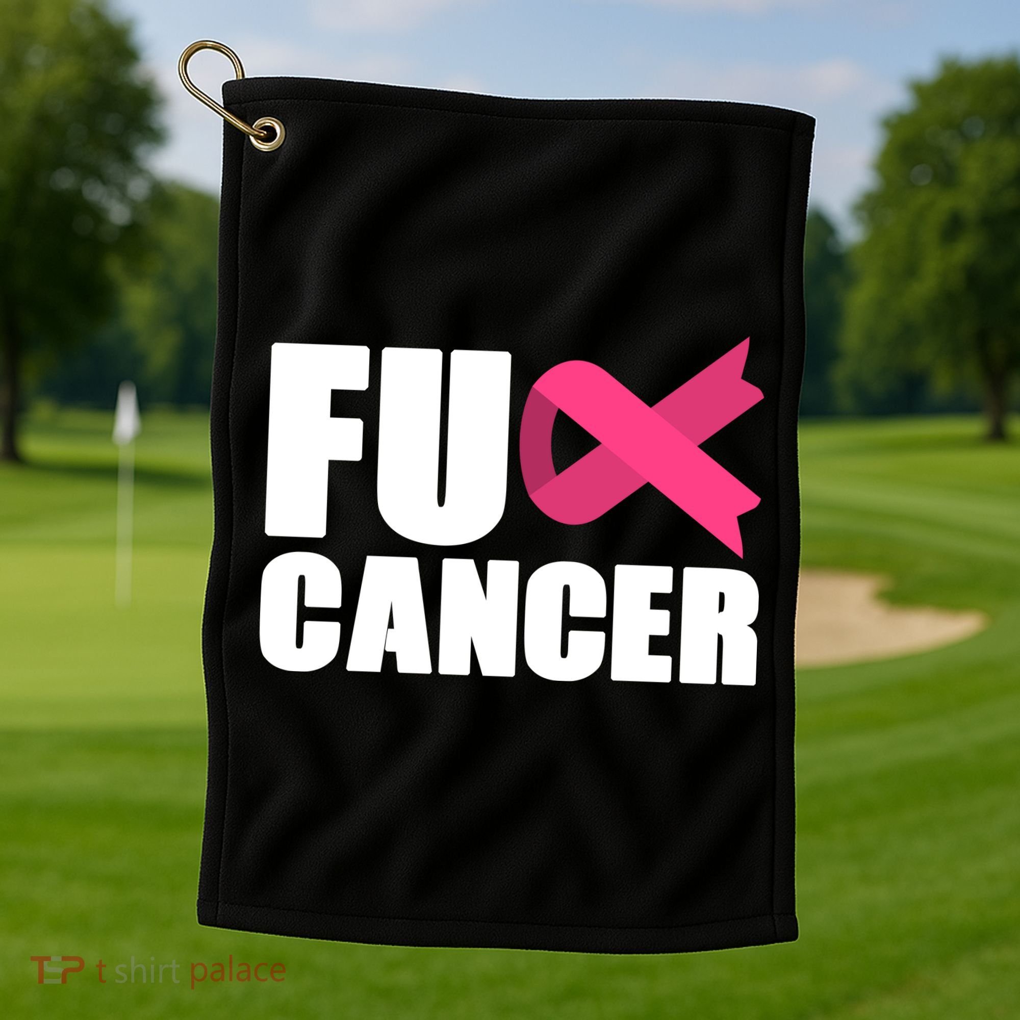 FU Cancer Pink Ribbon Breast Cancer Awareness Golf Towel