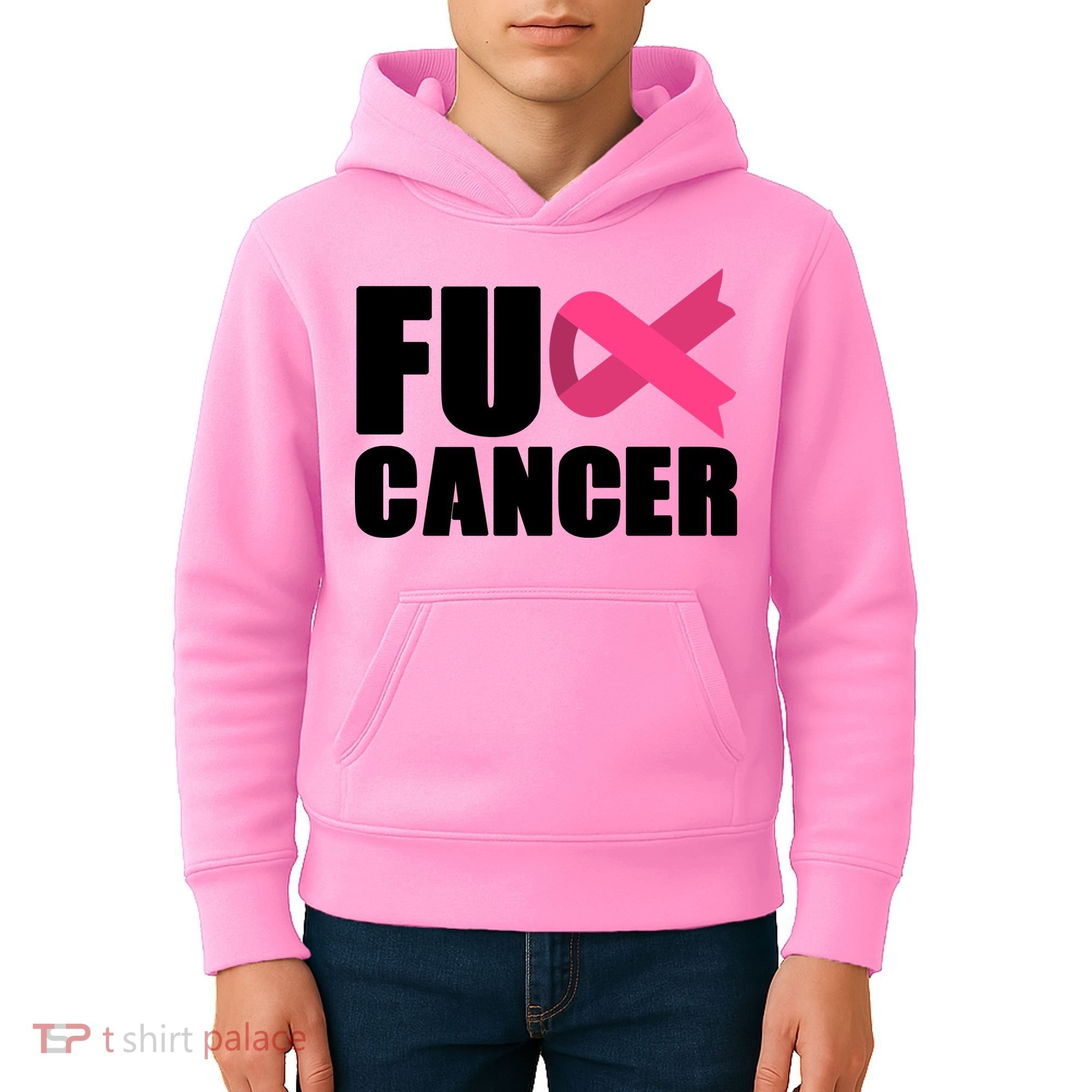 FU Cancer Pink Ribbon Breast Cancer Awareness Kids Hoodie