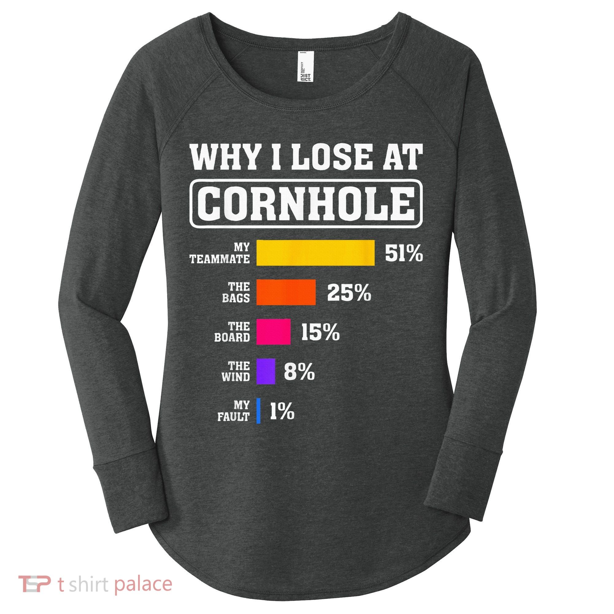 Funny Cornhole Players Why I Lose At Cornhole Women's Perfect Tri Tunic Long Sleeve Shirt