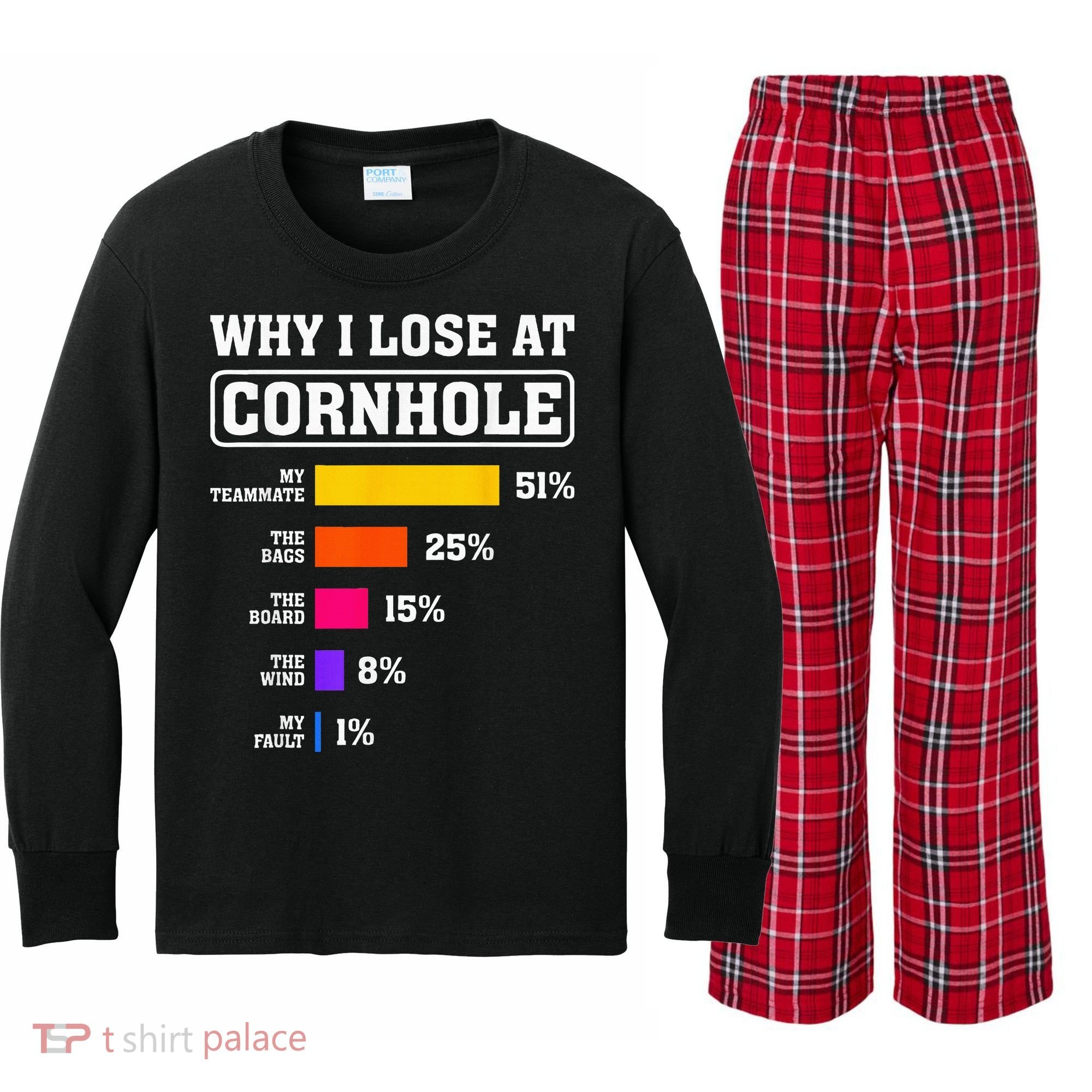Funny Cornhole Players Why I Lose At Cornhole Kids Long Sleeve Plaid Pajama Set