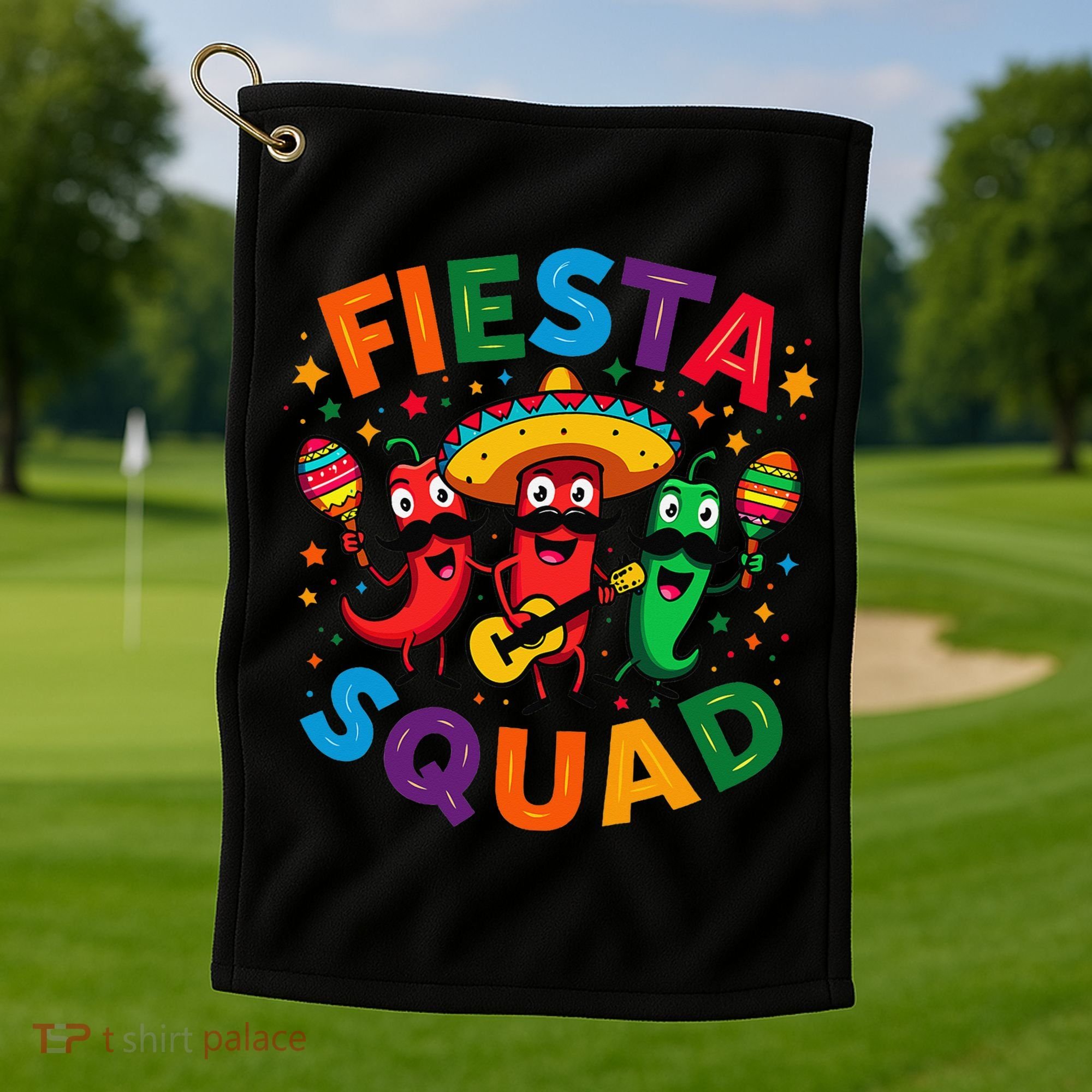 Funny Chili Peppers Fiesta Squad Cinco De Mayo Mexican Golf Towel