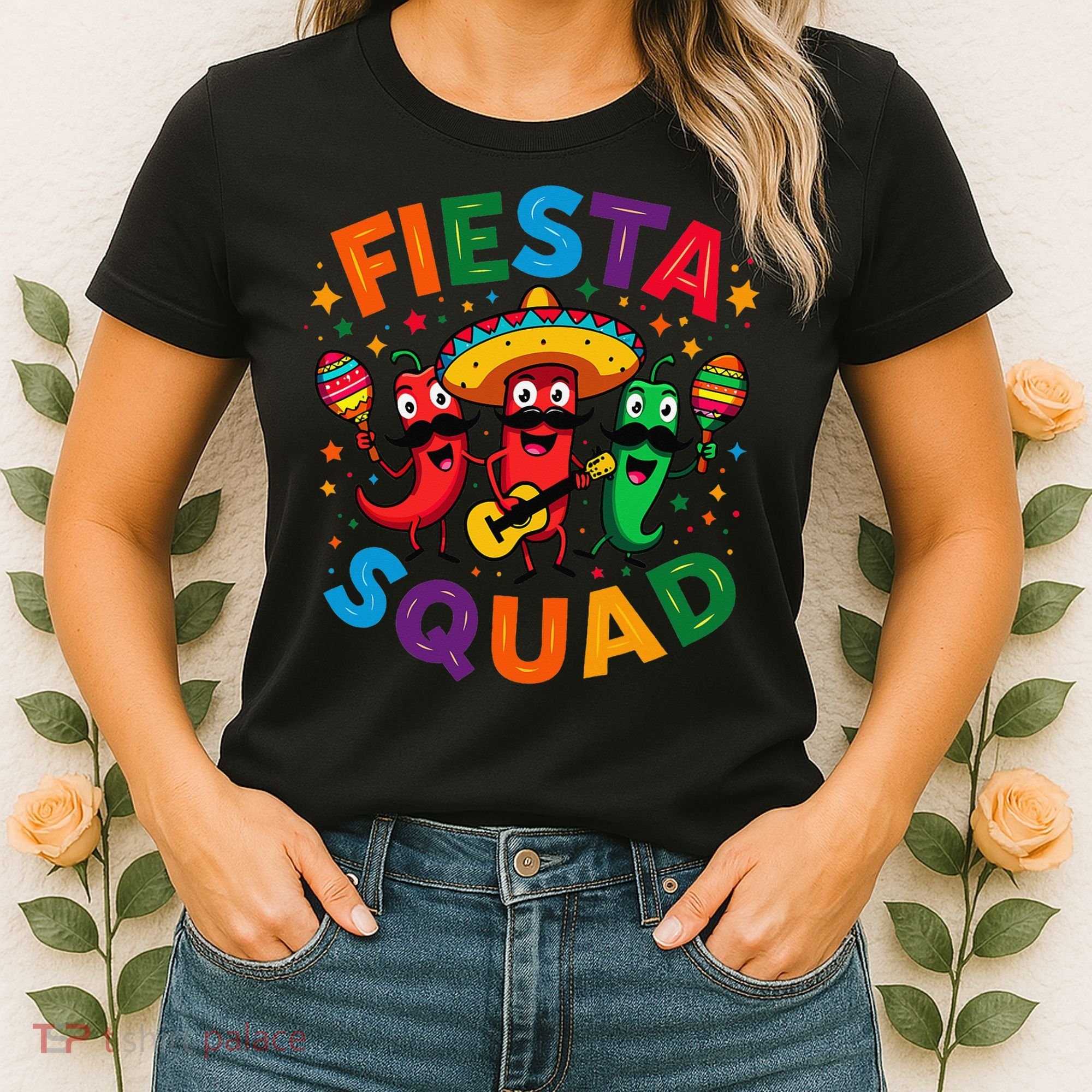 Funny Chili Peppers Fiesta Squad Cinco De Mayo Mexican Women's T-Shirt