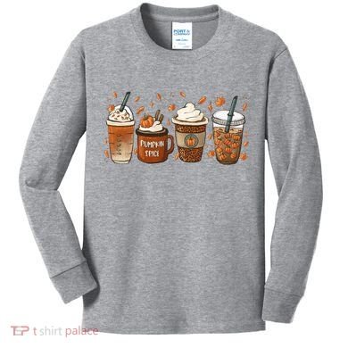 Fall Coffee Pumpkin Spice Lover Kids Long Sleeve Shirt