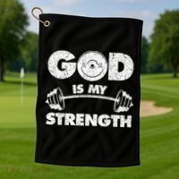 Funny Christian Quote God Is My Strength Golf Towel thumb 1