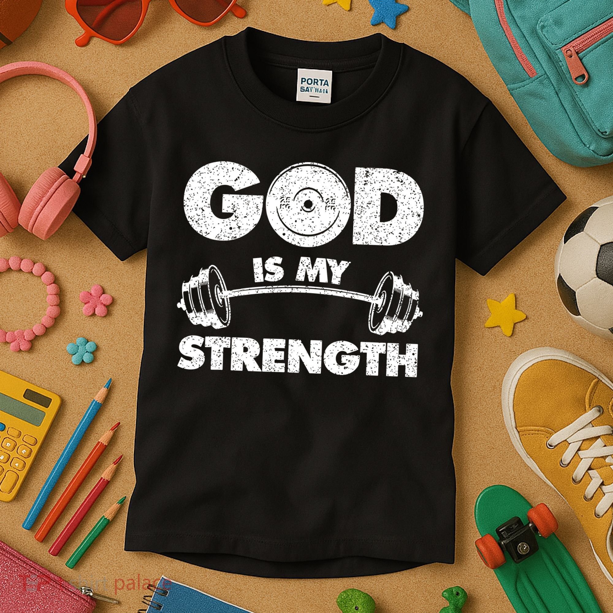 Funny Christian Quote God Is My Strength Kids T-Shirt