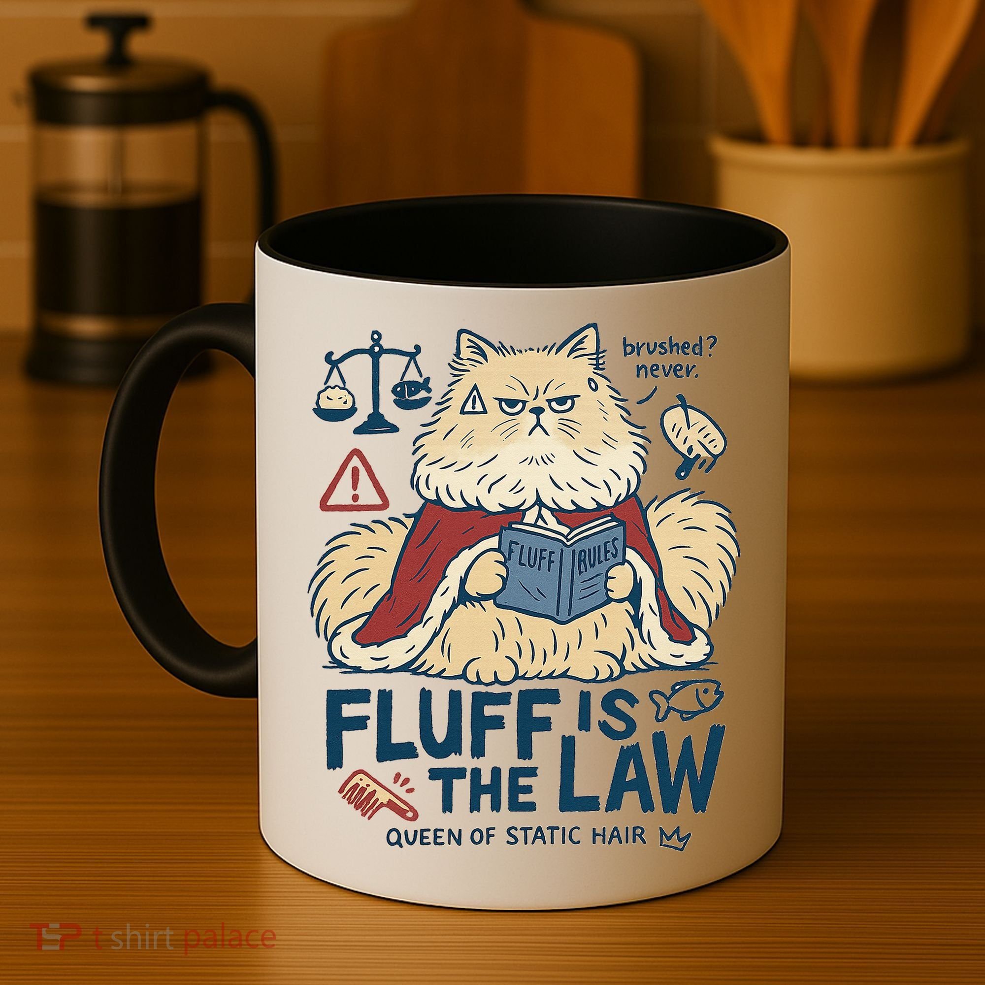 Fluffy Cat Queen Of Static Hair Gift Coffee Mug