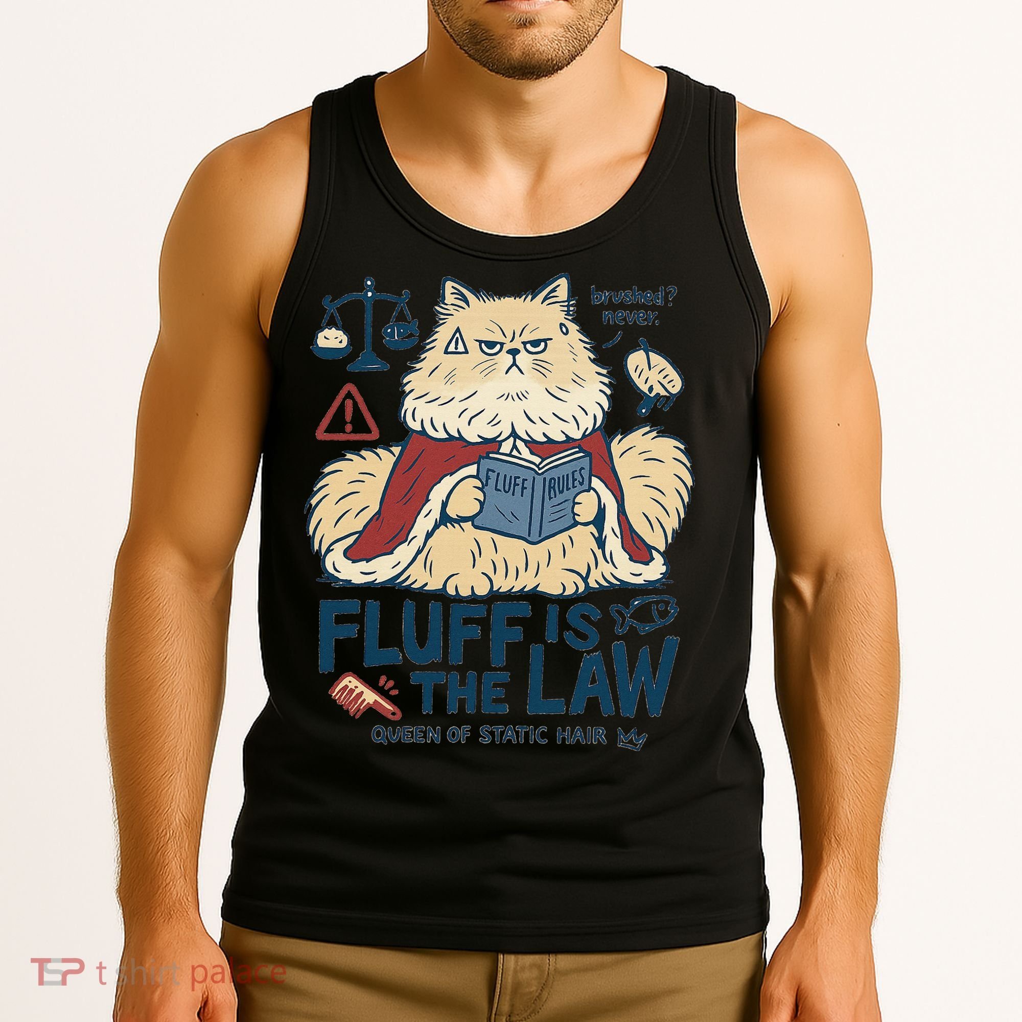 Fluffy Cat Queen Of Static Hair Gift Tank Top