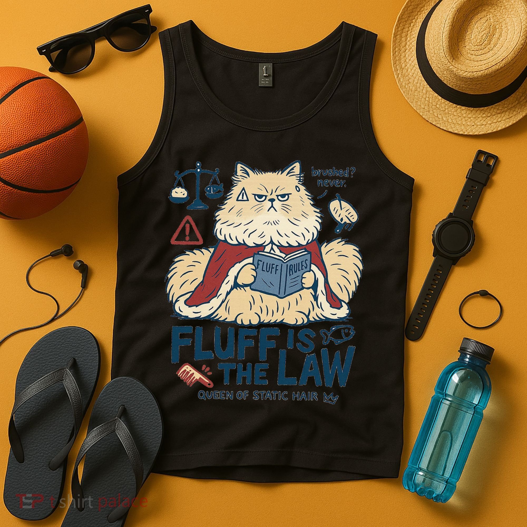 Fluffy Cat Queen Of Static Hair Gift Tank Top