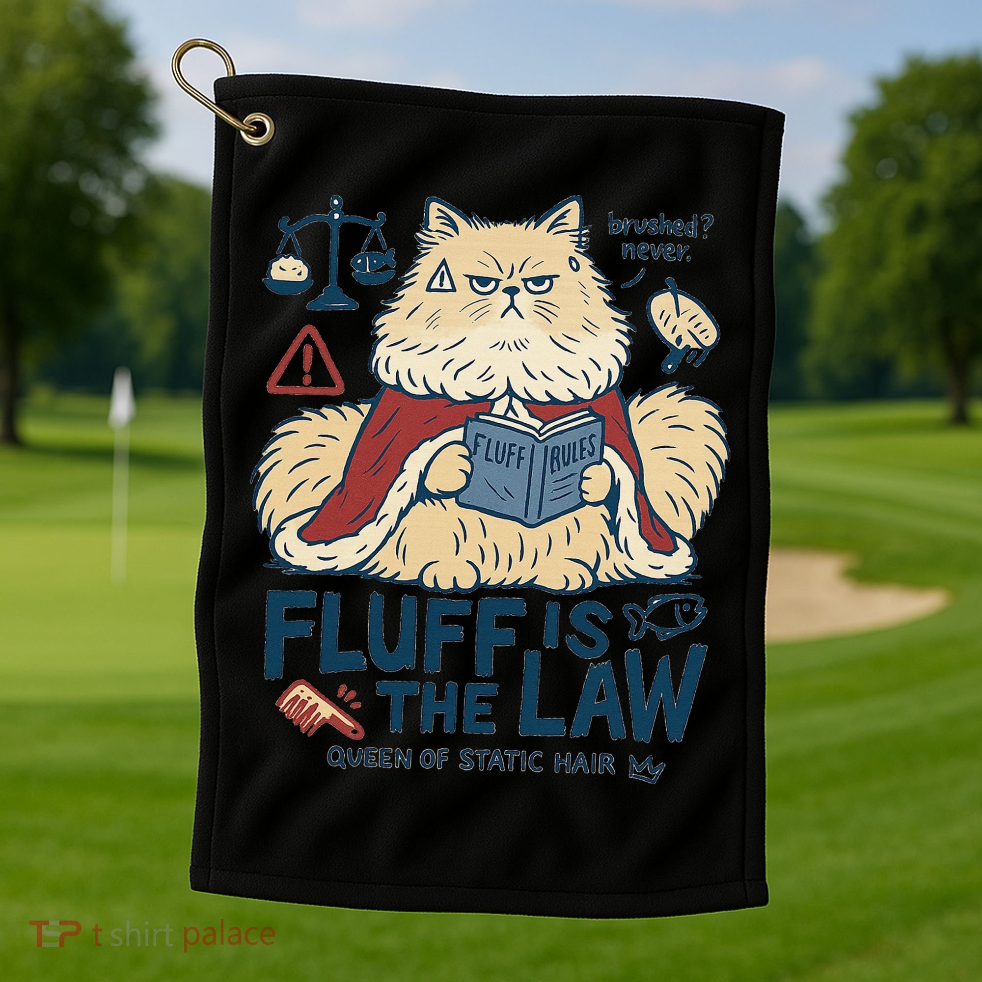 Fluffy Cat Queen Of Static Hair Gift Golf Towel