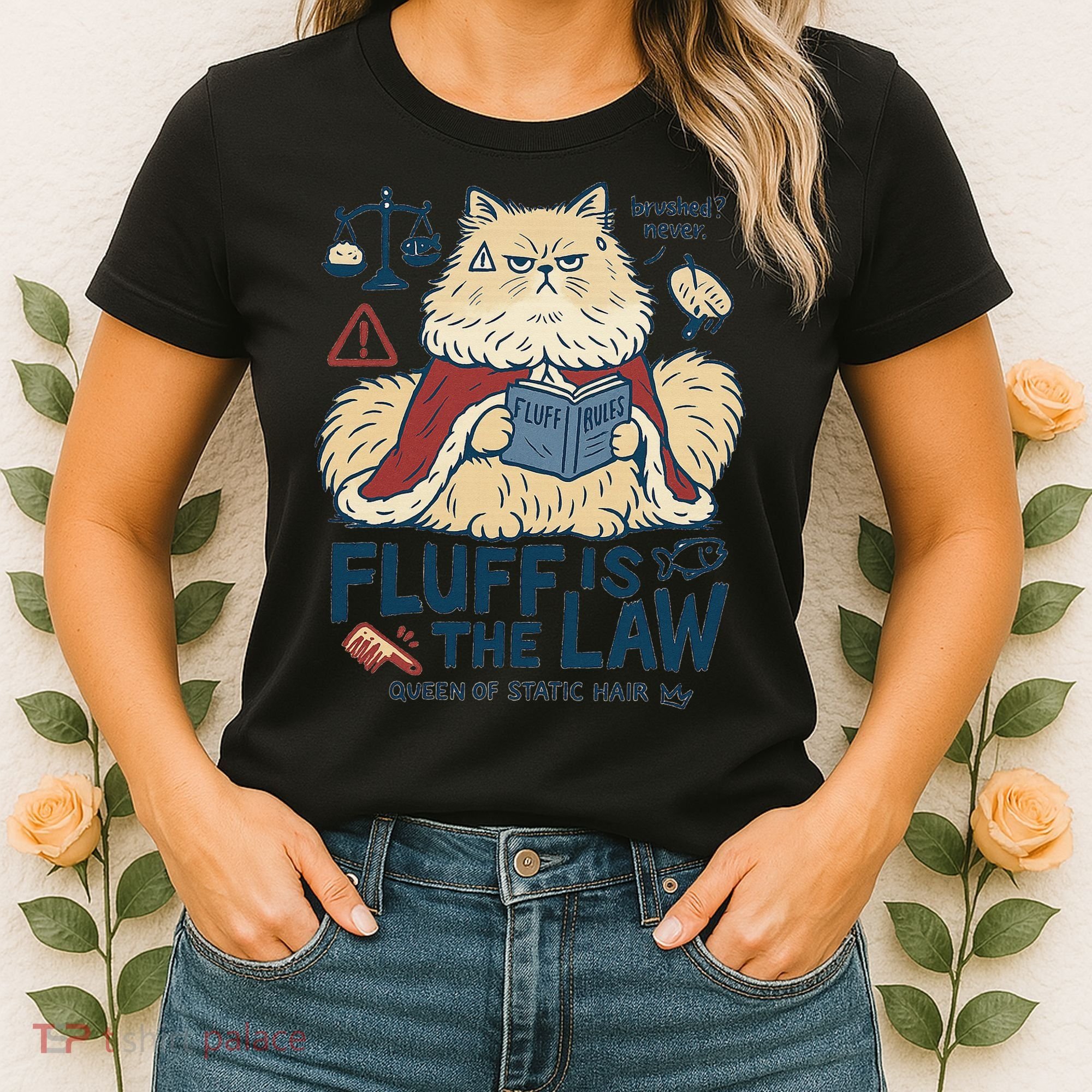Fluffy Cat Queen Of Static Hair Gift Women's T-Shirt