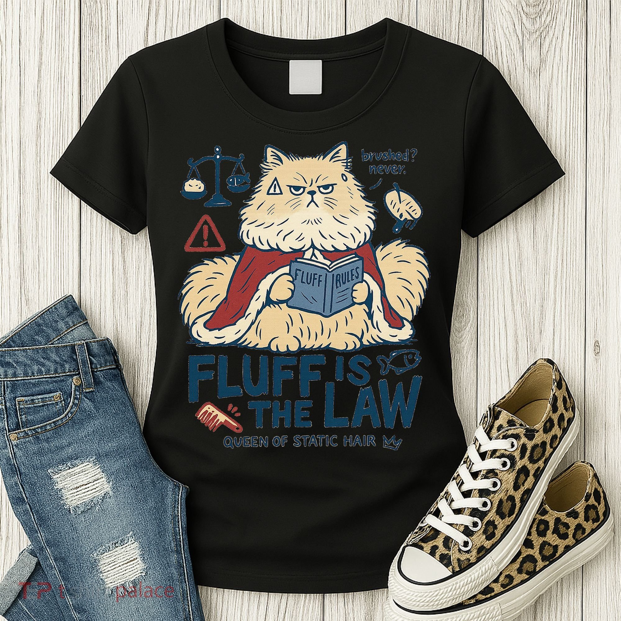 Fluffy Cat Queen Of Static Hair Gift Women's T-Shirt