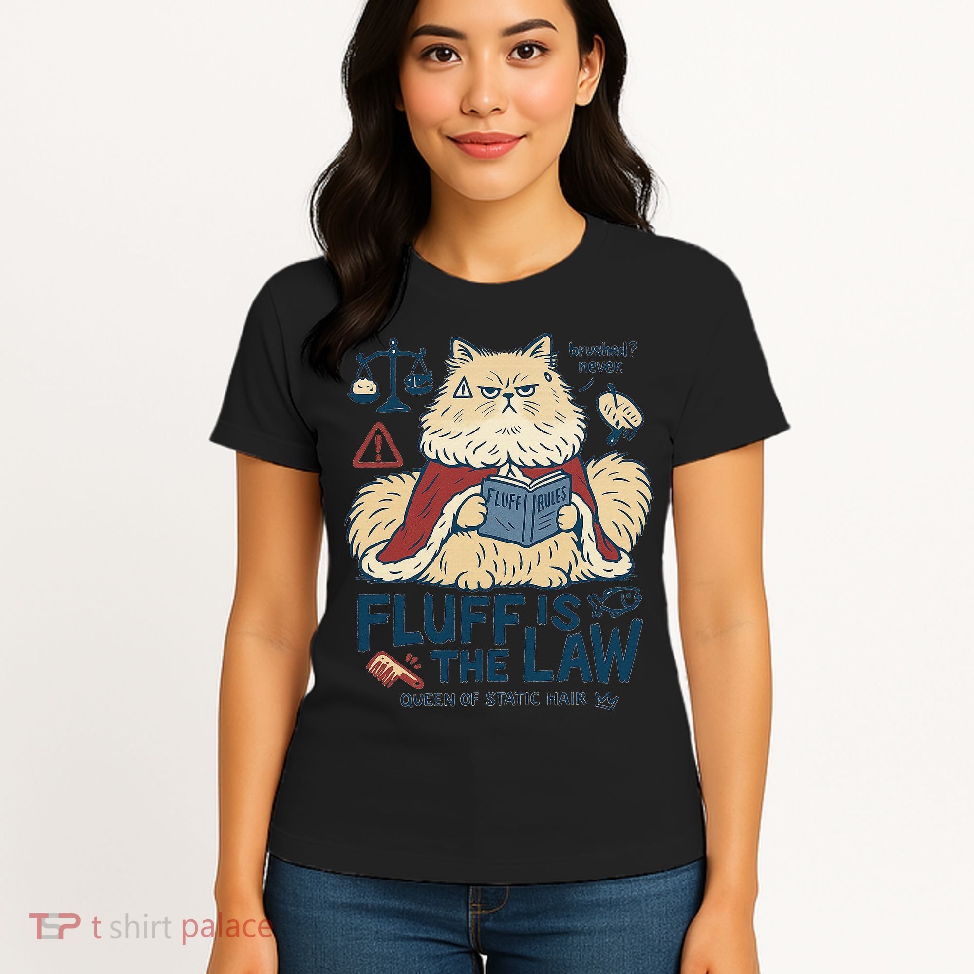 Fluffy Cat Queen Of Static Hair Gift Women's T-Shirt