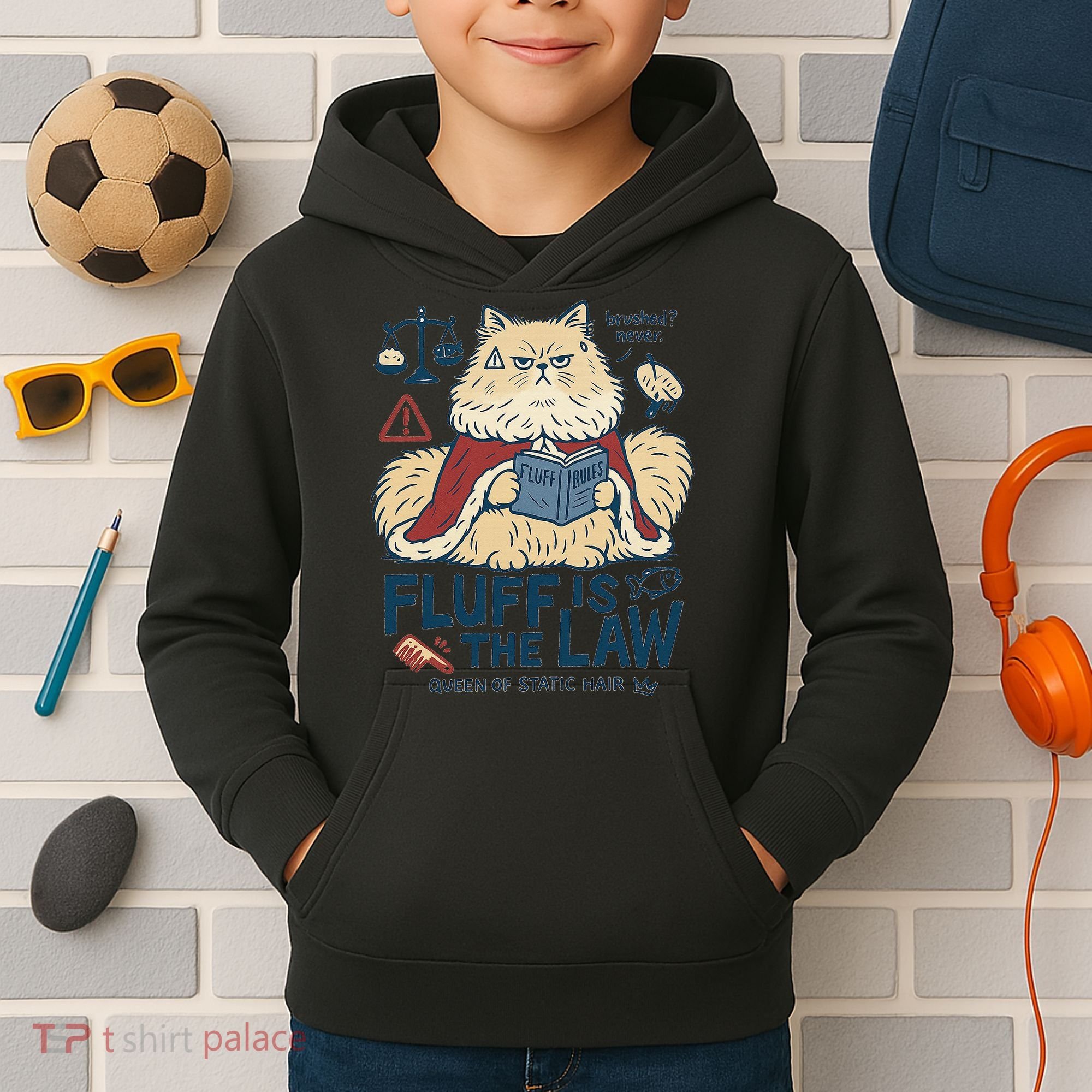Fluffy Cat Queen Of Static Hair Gift Kids Hoodie