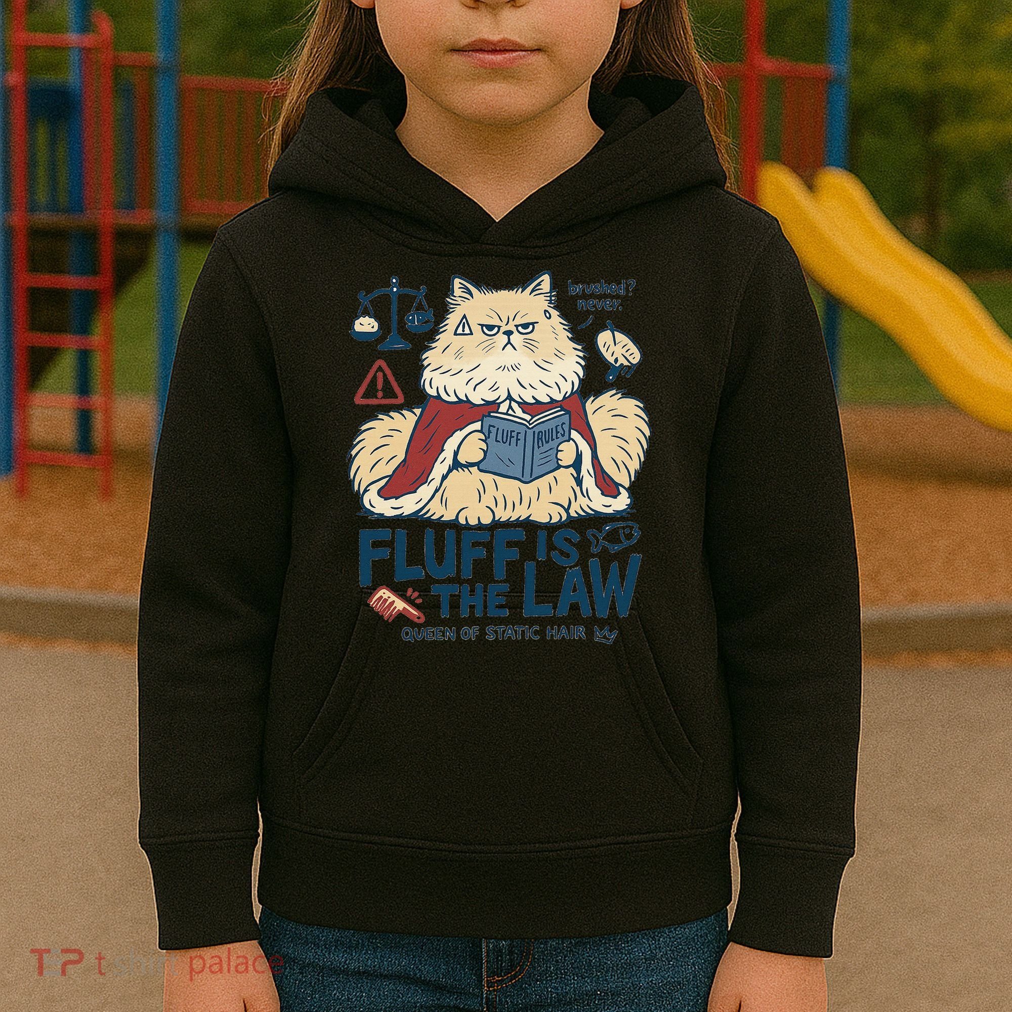 Fluffy Cat Queen Of Static Hair Gift Kids Hoodie