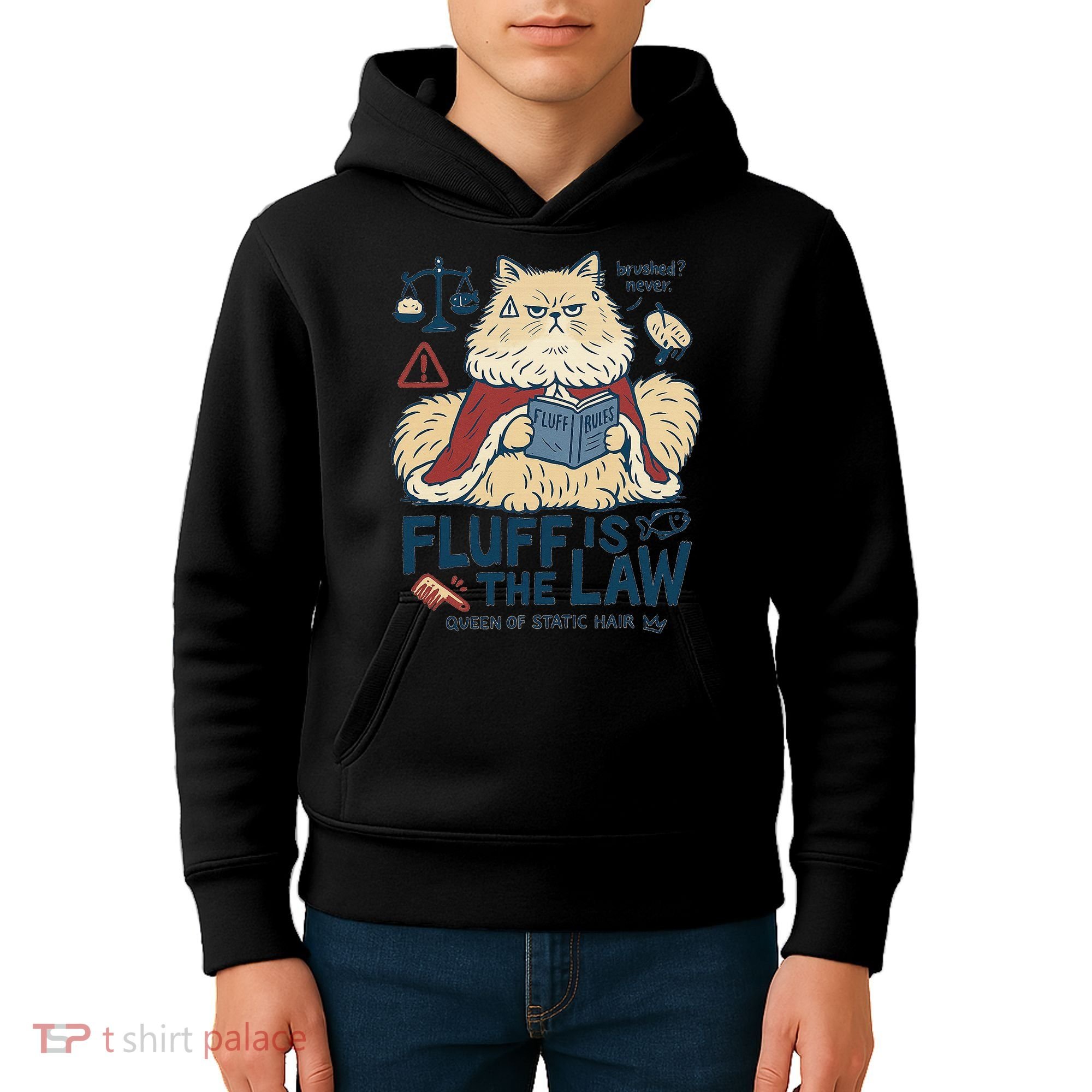 Fluffy Cat Queen Of Static Hair Gift Kids Hoodie