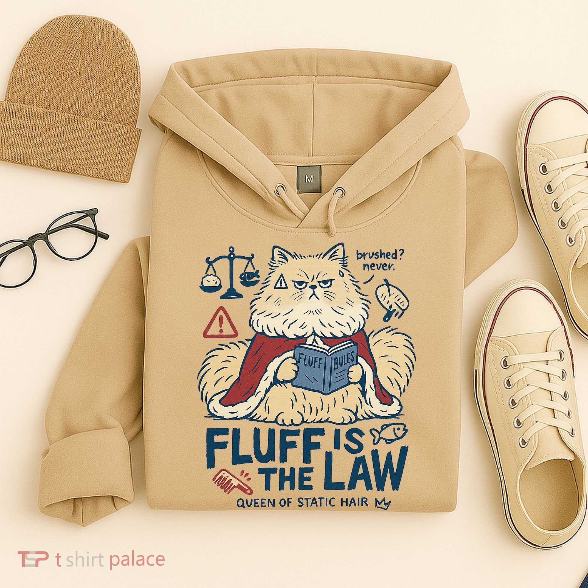 Fluffy Cat Queen Of Static Hair Gift Hoodie