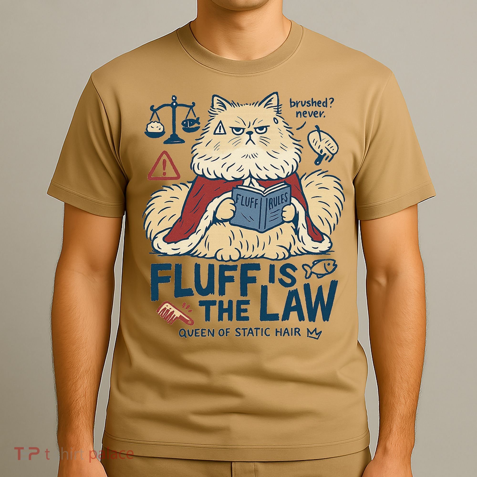 Fluffy Cat Queen Of Static Hair Gift T-Shirt
