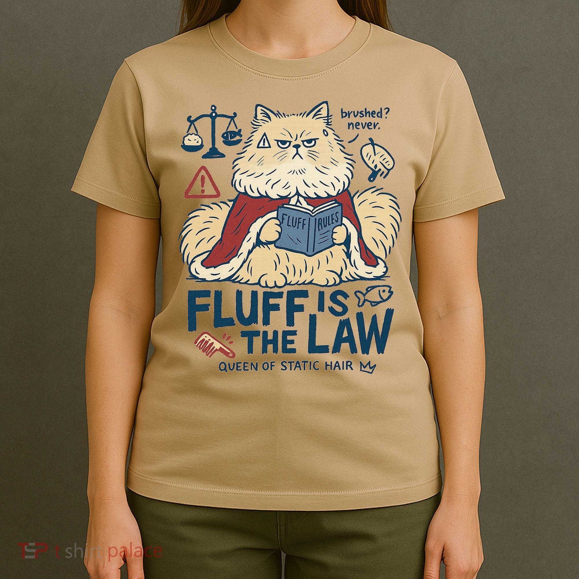 Fluffy Cat Queen Of Static Hair Gift T-Shirt