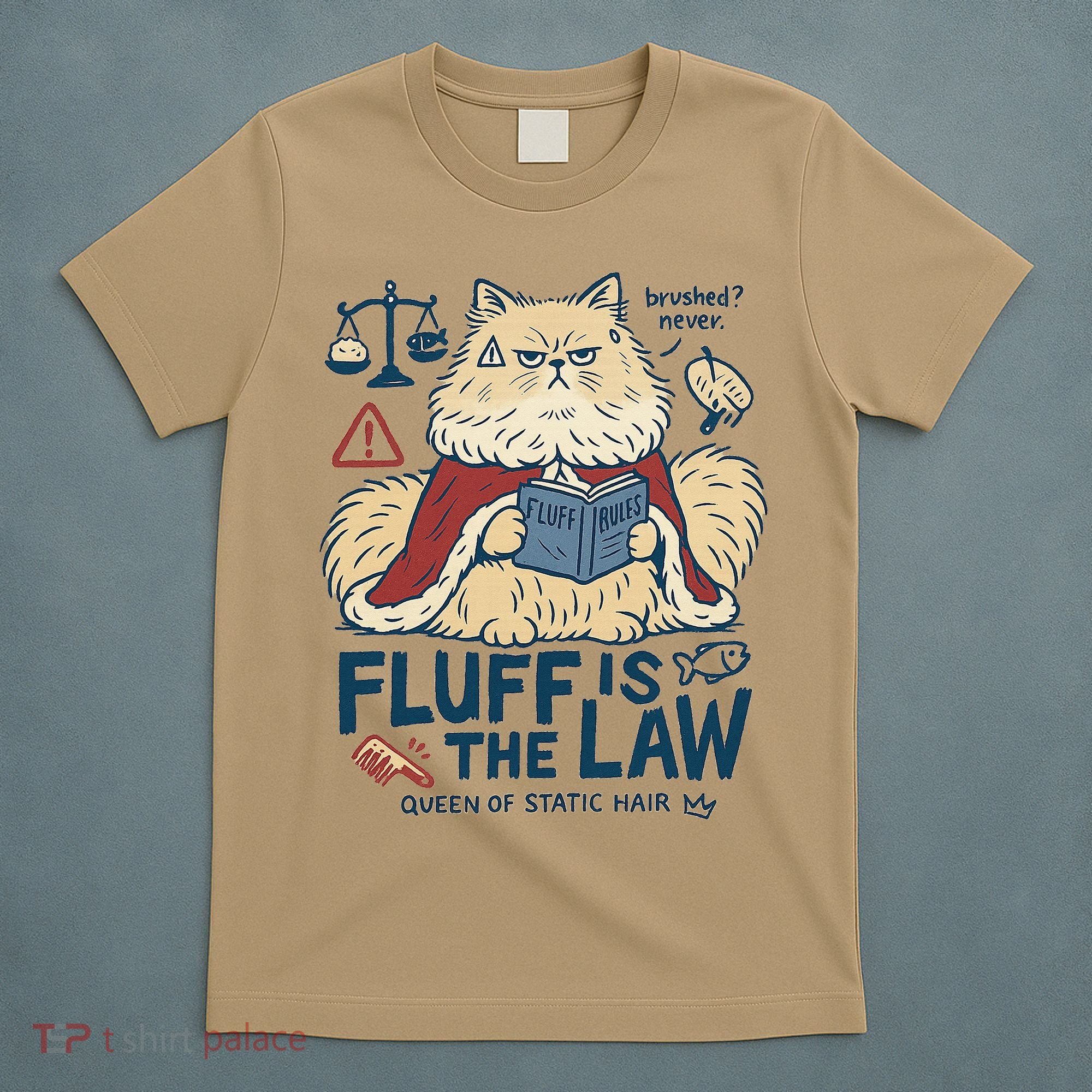 Fluffy Cat Queen Of Static Hair Gift T-Shirt