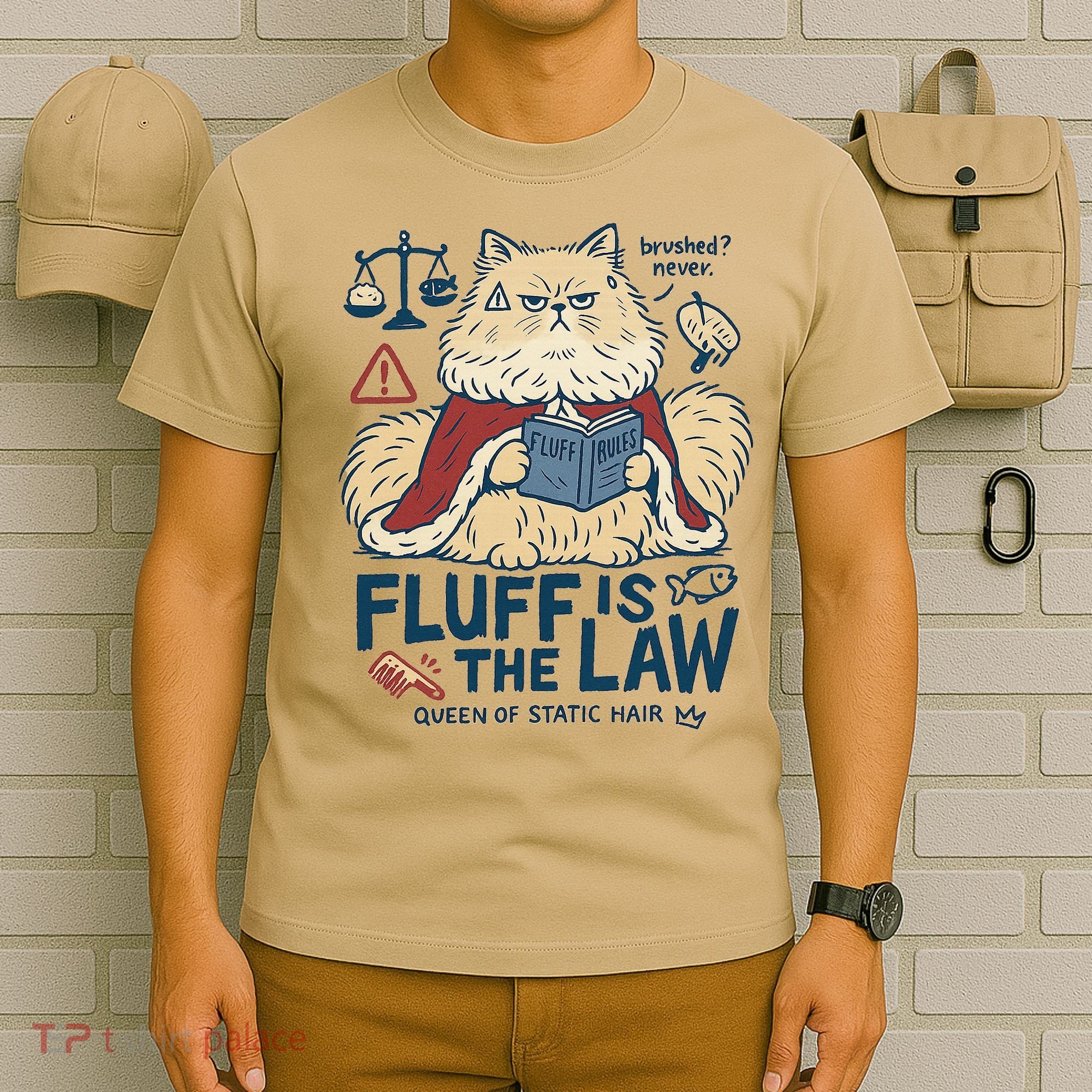 Fluffy Cat Queen Of Static Hair Gift T-Shirt