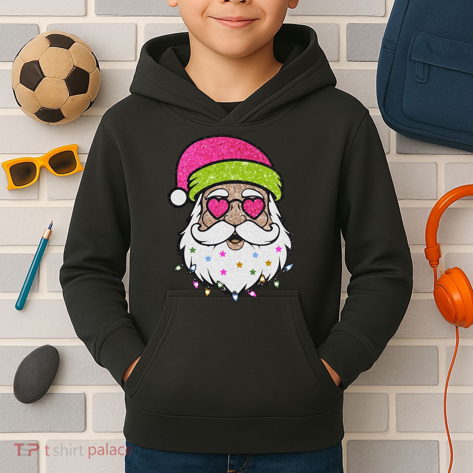 Funny Cool Retro Groovy Santa Claus Kids Hoodie