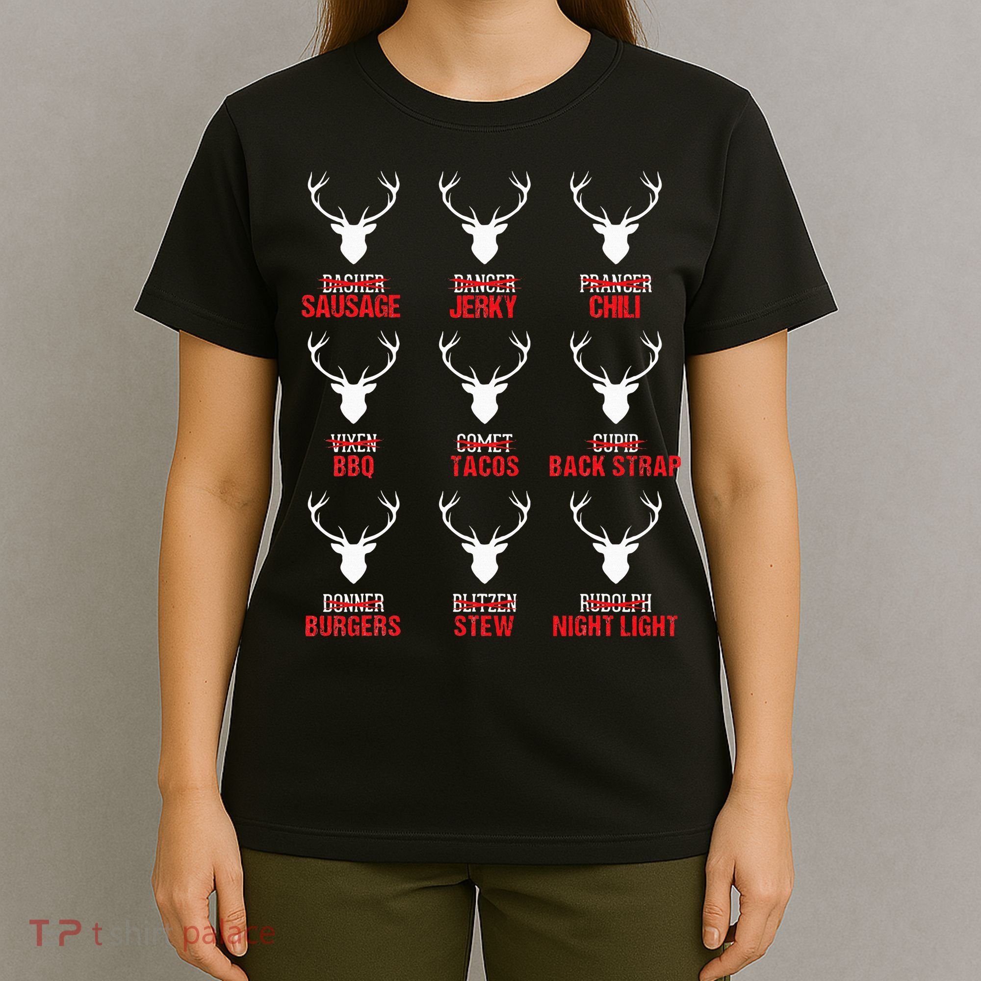 Funny Christmas Reindeer Hunter Deer Meat Hunting Gifts T-Shirt