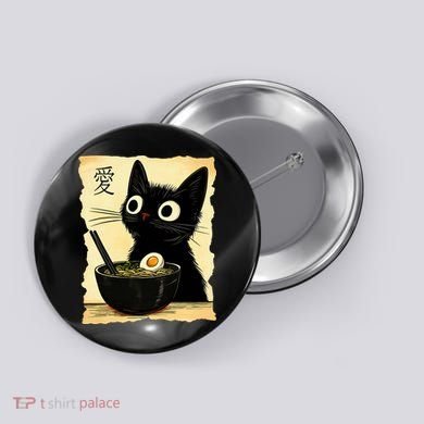 Funny Cat Ramen Graphic Japanese Kawaii Anime Cat Button
