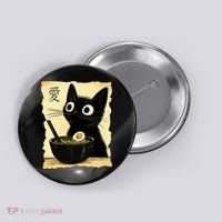 Funny Cat Ramen Graphic Japanese Kawaii Anime Cat Button thumb 0